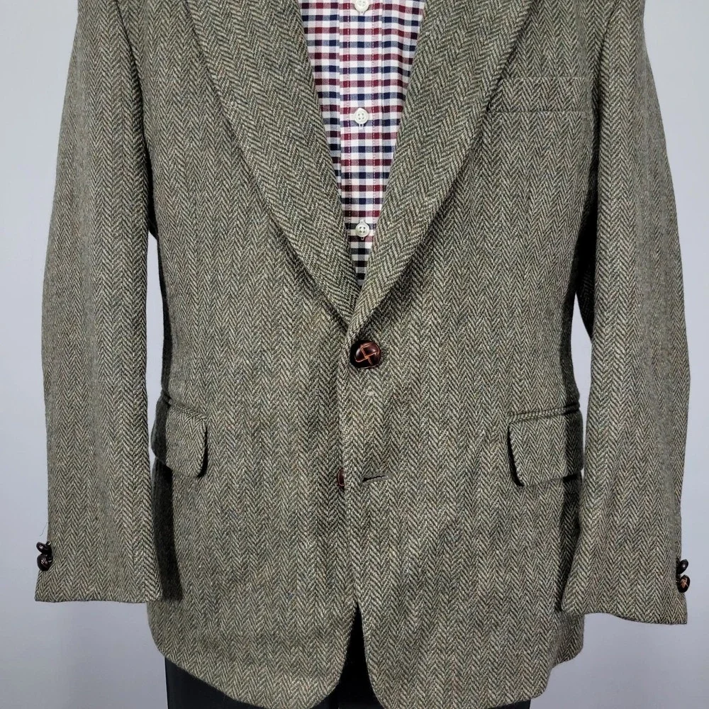 Robert Stock Classics Men's Tweed Sport Coat Blazer Olive Herringbone Wool 42S‎